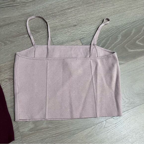Express Square Neck Knit Sweater Cami Burgundy Pink Spaghetti Strap Tops S - Picture 6 of 9
